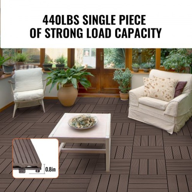 VEVOR  Πλαστικά Ξύλινα Πλακίδια Δαπέδου 27τμχ 12x12 Αδιάβροχα για Β...
