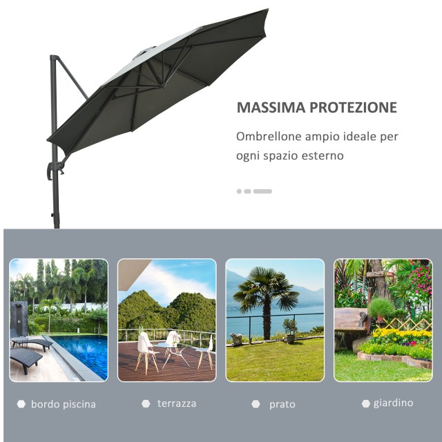 Ομπρέλα Outsunny Garden με μανιβέλα και 8 νευρώσεις με ρυθμιζόμενη γωνία, Ø2,95x2,5 m, Γκρι 84D-065CG