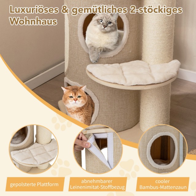 Costway Δέντρο Γάτας με 2-όροφη Κρυψώνα και Αιώρα 58 x 48 x 154 cm ...