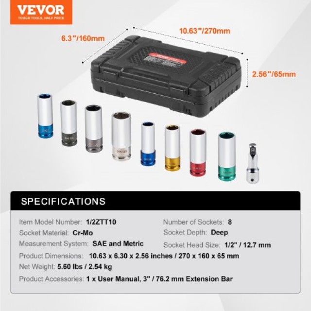 Σετ Καρυδάκια VEVOR 1/2 Βαθιάς Υποδοχής Metric & SAE 6-Πόντων  ZLMTTTELM126RDPCTV0