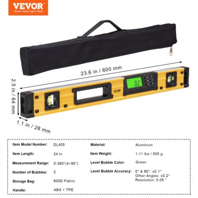 VEVOR Μαγνητικό Αλφάδι 600mm με LED Οθόνη και Μηχανικές Φυσαλίδες  SXSPCBGYJP24IQ8BUV0