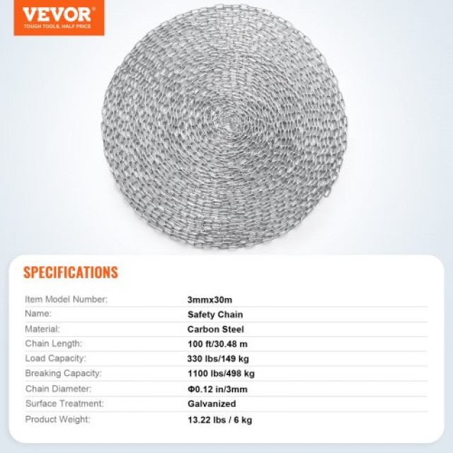 Αλυσίδα VEVOR Ψευδαργύρου 1/8 x 100 150 kg  WGAQLTG100FTIL54QV0