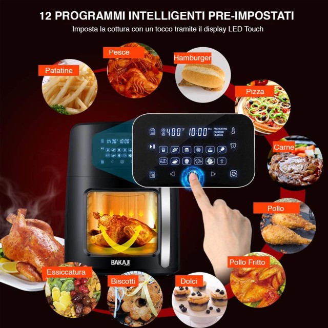 Ψηφιακό Φουρνάκι / Φριτέζα Αέρος-Airfryer 12lt 1800W Μαύρο 02832412 Bakaji