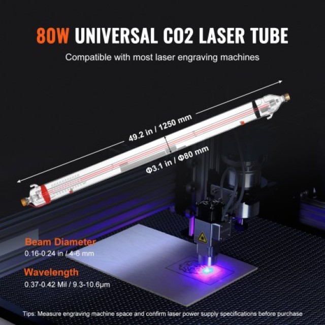 VEVOR  Σωλήνας Laser CO2 90W 1250mm από Βοριοπυριτικό Γυαλί για Κοπ...