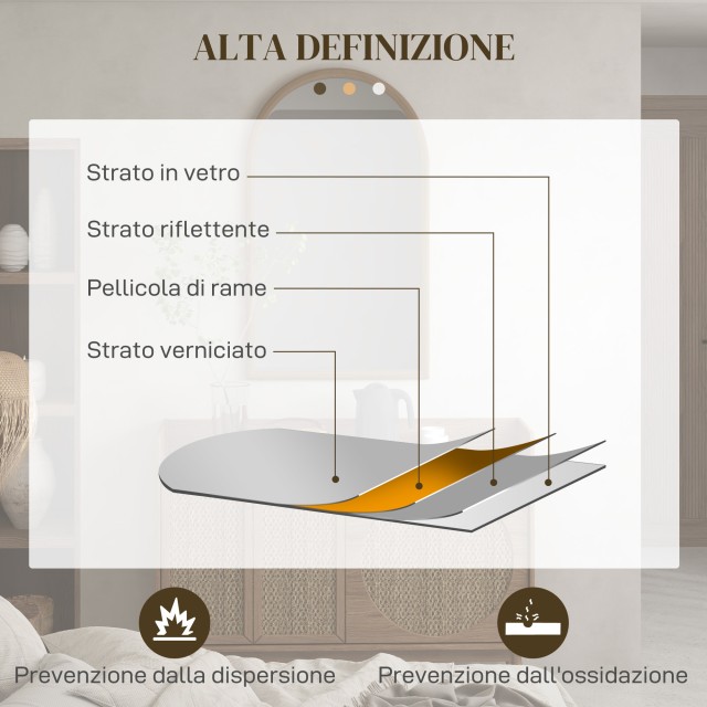 HOMCOM Καθρέφτης Τοίχου με Καμάρα 110x65cm με Ξύλινο Πλαίσιο για Δωμάτιο και Είσοδο Σκούρο Καφέ 830-861V80DR