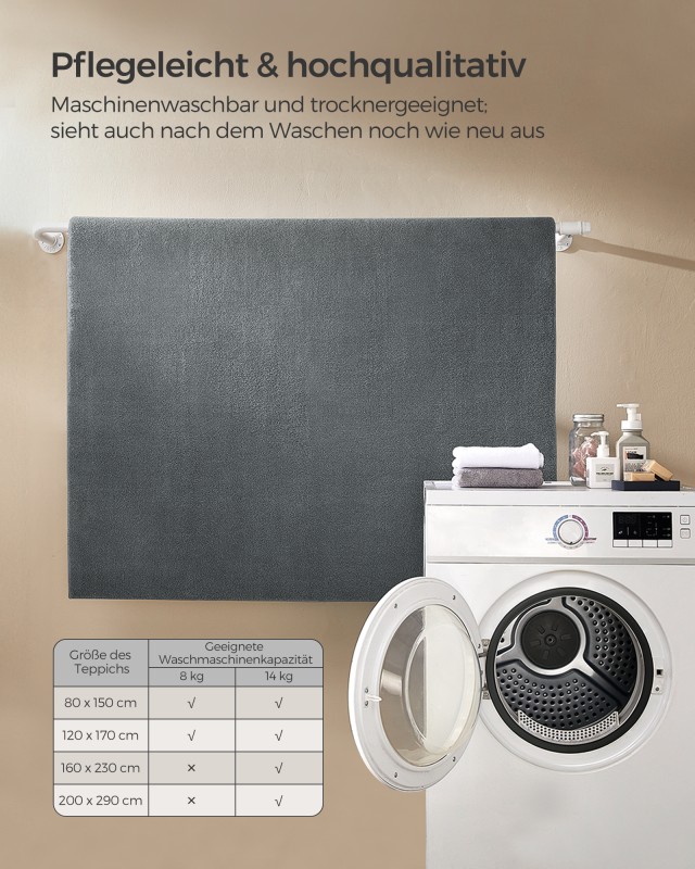 Χαλί SONGMICS 160x230 εκ., Αντιολισθητικό, Πλενόμενο, Μοντέρνο, Γκρι 