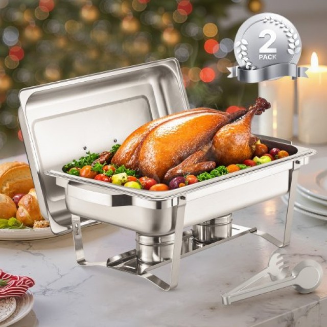 VEVOR 8 Qt 2 Pack Rectangle Chafing Dish Set ZFXBXGSTGK2J9NBC2V0