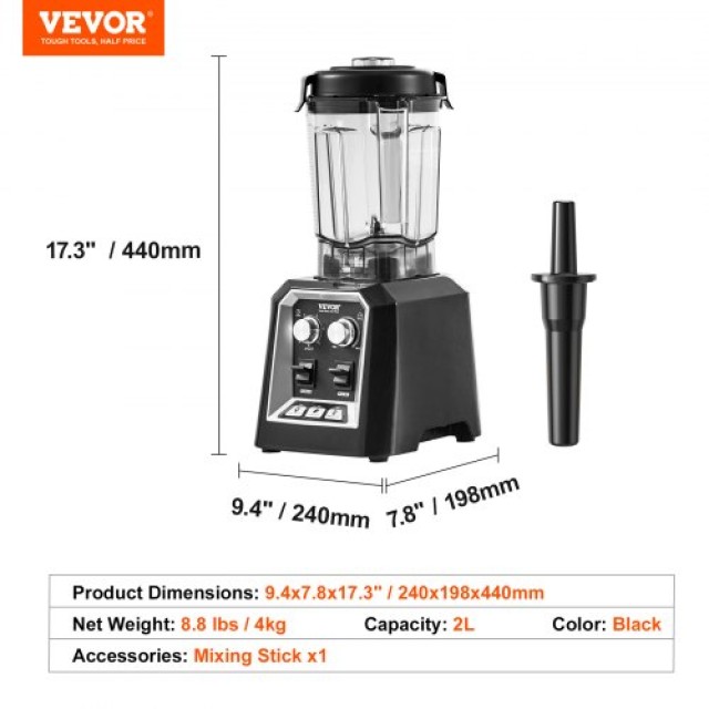 VEVOR Επαγγελματικός Μπλέντερ Πάγκου 68 oz για Smoothies & Shakes TSSBJ20L1400WO5FOV2