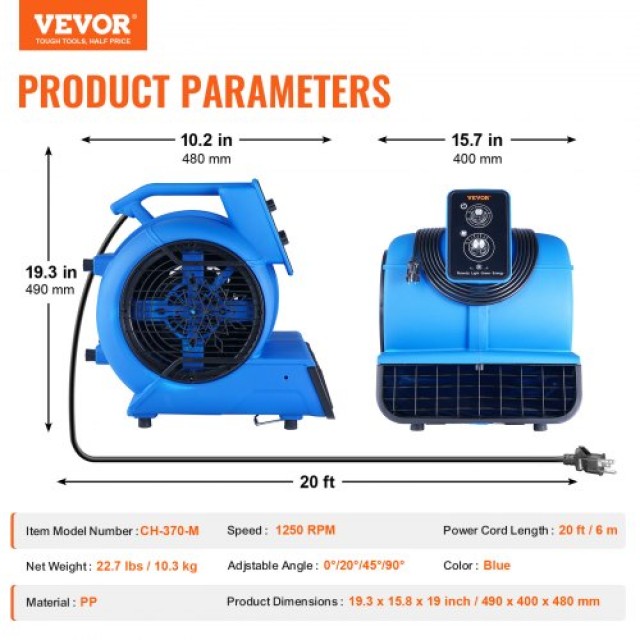 Φυσητήρας Δαπέδου VEVOR 1250 RPM 2600 CFM με 4 Γωνίες & 3 Ταχύτητες  FXZXDMGFJ120KEQ70V2