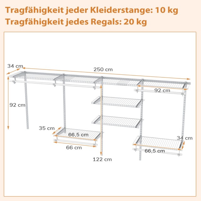 Costway Επεκτάσιμο Λευκό DIY Ανοιχτό Κρεμαστό Σύστημα Ρούχων 122-24...
