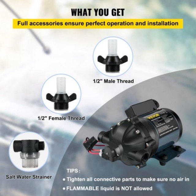 VEVOR Αντλία Καθαρισμού, 12V DC, 7 GPM 60 PSI, Μέγ. 10 FT Ανύψωση Α...