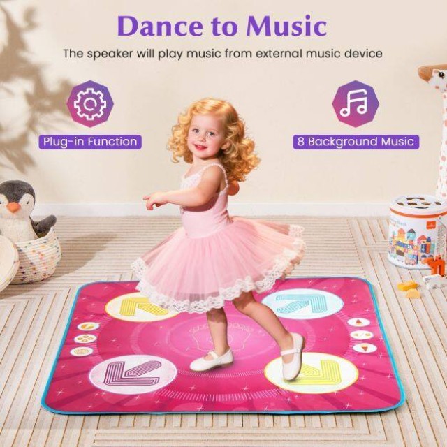 Costway Ροζ Παιδικό Χορευτικό Χαλάκι με LED Φώτα και Μουσική Μνήμης...