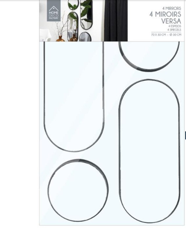 Καθρέφτης Τοίχου Round and Oval Versa Σετ 4 τεμαχίων Μαύρο HD0401 Home Deco Factory
