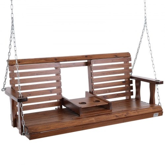 VEVOR Ξύλινη Κούνια Βεράντας 5 ft, Καφέ, 880 lbs, με Αλυσίδες Κρέμα...