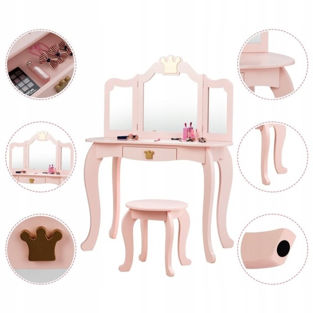 Παιδικό Ξύλινο Μπουντουάρ με Καθρέπτη και Σκαμπό 80 x 42 x 105 cm C... Παιδικό Ξύλινο Μπουντουάρ με Καθρέπτη και Σκαμπό 80 x 42 x 105 cm C...