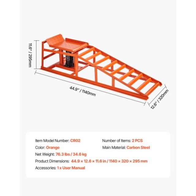 VEVOR Υδραυλικές Ράμπες Αυτοκινήτου 2 τεμ 5T 11000 lbs, Ύψος Ανύψωσ...