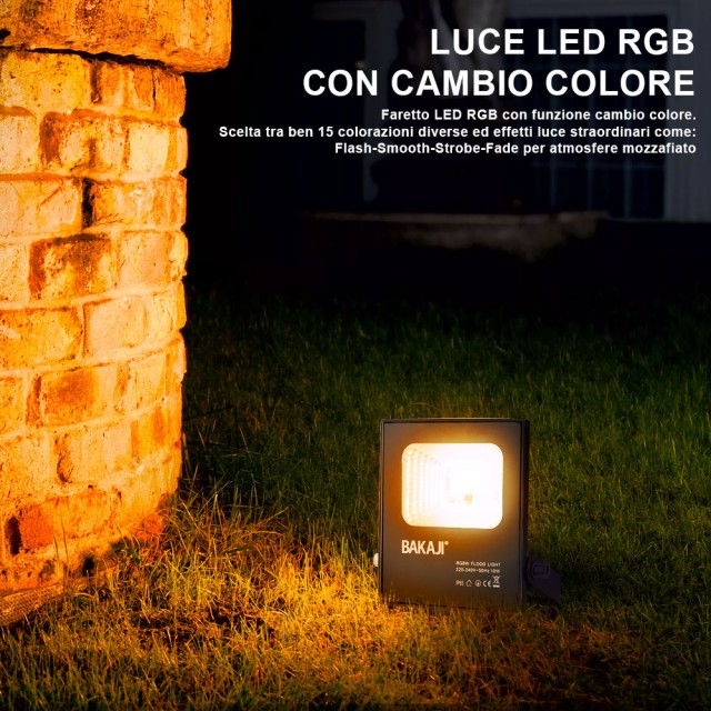 BAKAJI Φωτιστικό Faro LED RGB 30W Εξωτερικού Χώρου Slim IP65 με Τηλ...