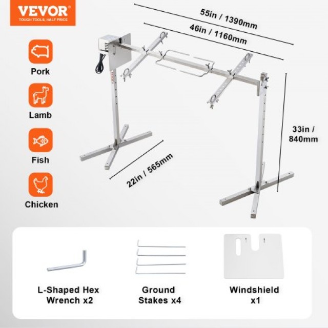 VEVOR 46 Ηλεκτρική Σούβλα BBQ Ανοξείδωτη 132lb Γουρούνι Αρνί  DDXZKJ46INCHWG8VJV2