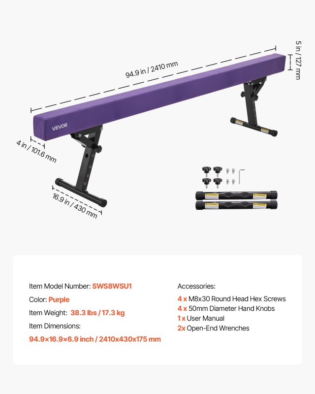 VEVOR Ρυθμιζόμενη Δοκός Ισορροπίας 8ft, Δύο Λειτουργίες & Πέντε Ύψη...