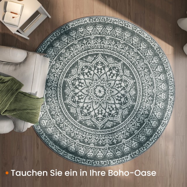 SONGMICS Στρογγυλό Χαλί Boho Στυλ Ανθρακί Γκρι 160x160cm TAR052G02