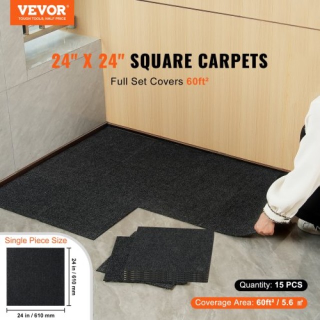 Αυτοκόλλητα Πλακάκια Καρπέτου VEVOR 24x24, 15τμχ, Μαύρο Καρβουνί  ZZFKDT2424YCT8PQDV0