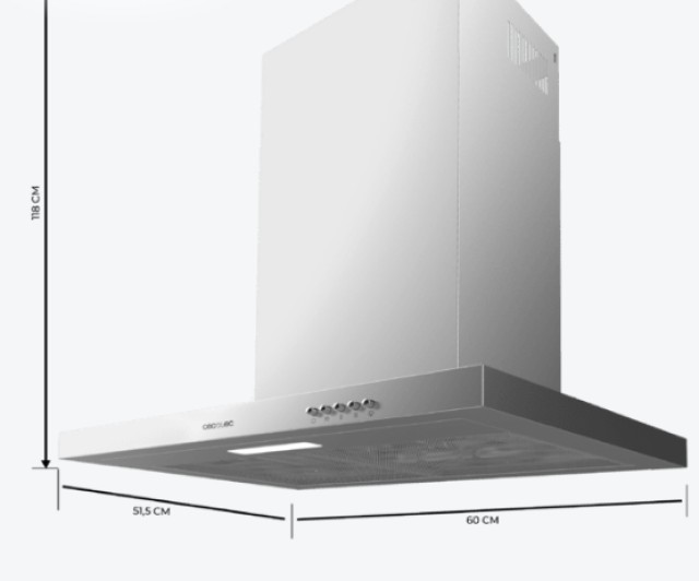Απορροφητήρας Bolero Flux TM 603500 Inox B – 60 cm, 350 m³/h, Ενεργειακή Κλάση A CEC-02876 Cecotec