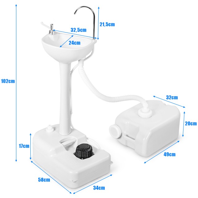 Costway Φορητός Νιπτήρας Κατασκήνωσης με Δεξαμενή Νερού 17L, Ρόδες,...
