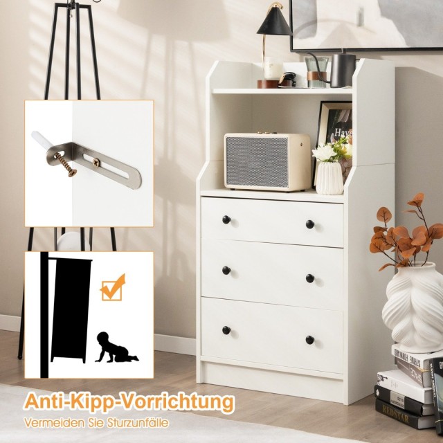 Costway Κομμότα με 3 Συρτάρια και 2 Ράφια 58 x 36 x 111 cm  Λευκό JV12080WH
