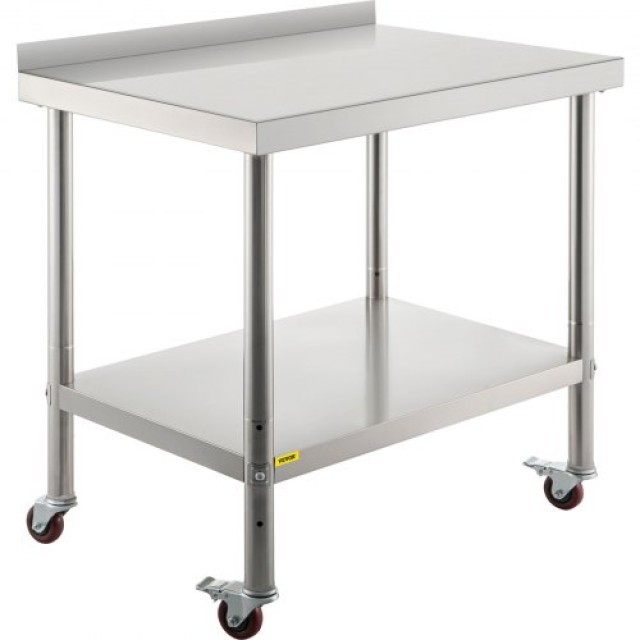 VEVOR  Τραπέζι Εργασίας Ανοξείδωτο με Ρόδες 30x24x35, 440lbs, Ρυθμι...