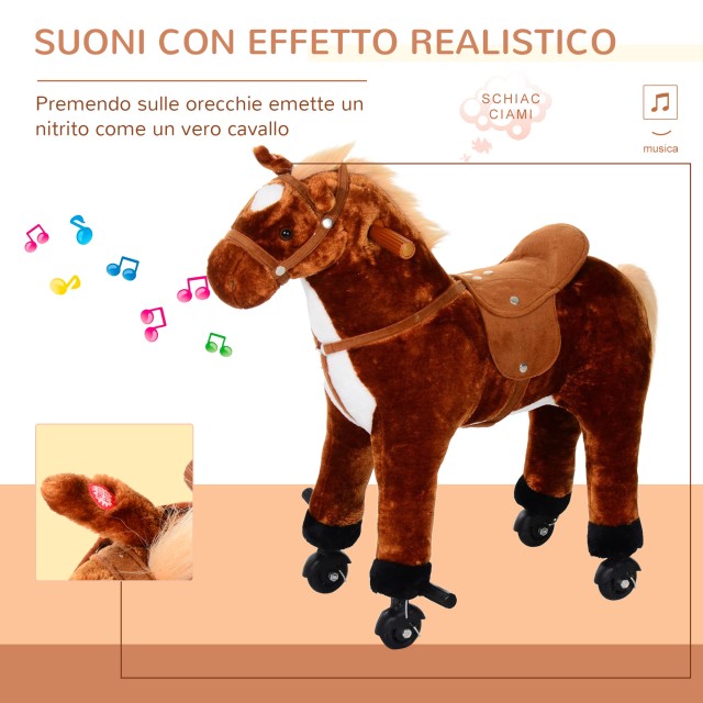 HomCom Ride-on Horse Λούτρινο παιχνίδι με ήχους και ρόδες για παιδιά, καφέ 330-016BN