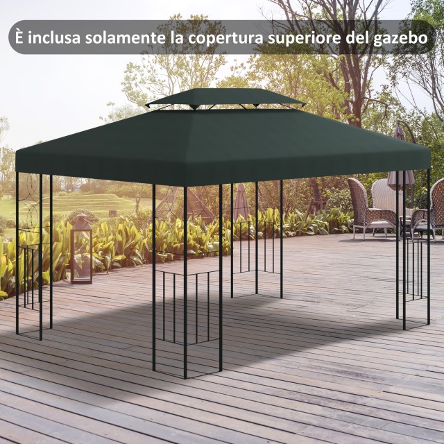 Outsunny 4x3m 2-Tier Polyester Gazebo κάλυμμα με ιμάντες και 10 οπές αποστράγγισης, γκρι ανθρακί 84C-102GY