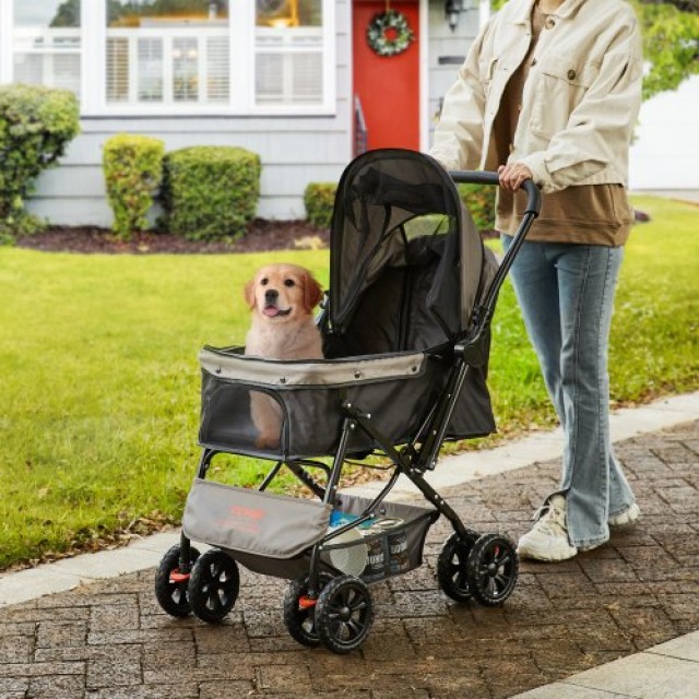 Καρότσι Κατοικιδίων VEVOR, 4 Τροχοί, 20kg, Αντιστρέψιμη Λαβή, Μαύρο+Γκρι  CWTCCGK4QSHSU0H92V0