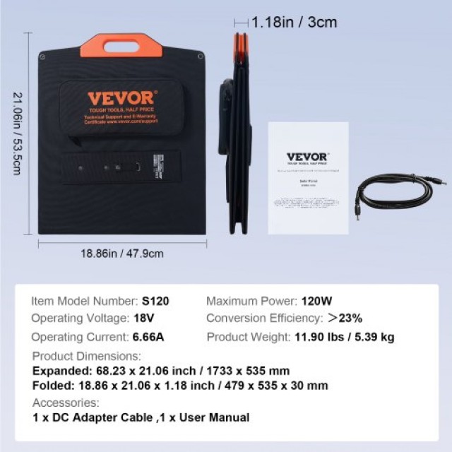 Φορητό Μονοκρυσταλλικό Ηλιακό Πάνελ VEVOR 120W Αναδιπλούμενο ETFE Φορτιστής  BXSDJTYNBDJ1XB2URV9