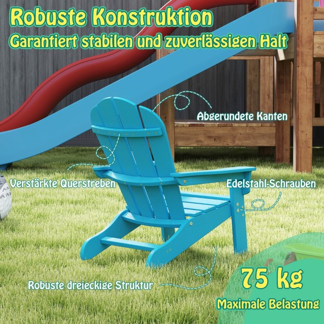 Costway Παιδική Καρέκλα Adirondack HDPE  53,5 x 52 x 64 εκ. με Εργονομική Πλάτη Τυρκουάζ NP11919TU