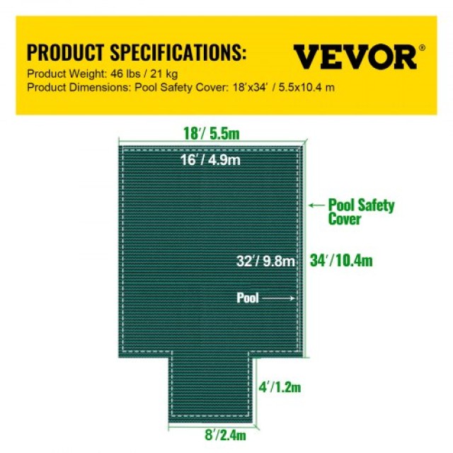 Κάλυμμα Ασφαλείας Πισίνας VEVOR για 16x32ft Ορθογώνιες Πισίνες, Πράσινο  YYCM16X32JZYTYCG1V0