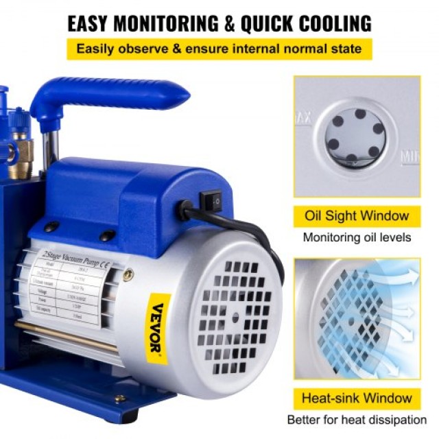 VEVOR  Αντλία Κενού Ψύξης 1/2 HP 2 Σταδίων για HVAC & Συσκευασία QC...