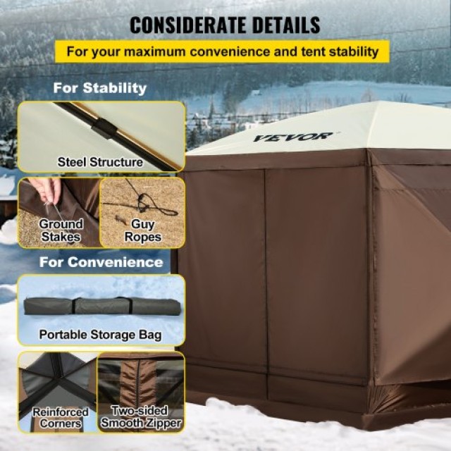 VEVOR Σκηνή Gazebo 10x10 ft, 6 Πλευρών Pop-up Σκηνή με Δίχτυα, Φορητή Τσάντα Μεταφοράς, Πασσαλάκια, Μεγάλη Σκιά για Κάμπινγκ και Κήπο  MZY610FT10FT67P5KV0