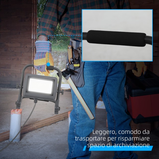 HOMCOM  Προβολέας LED Εργασίας 6500k με Περιστρεφόμενη Κεφαλή και Στήριγμα, από Αλουμίνιο και Μέταλλο, 25.5x16x25.5 εκ., Μαύρο  B30-057V90BK