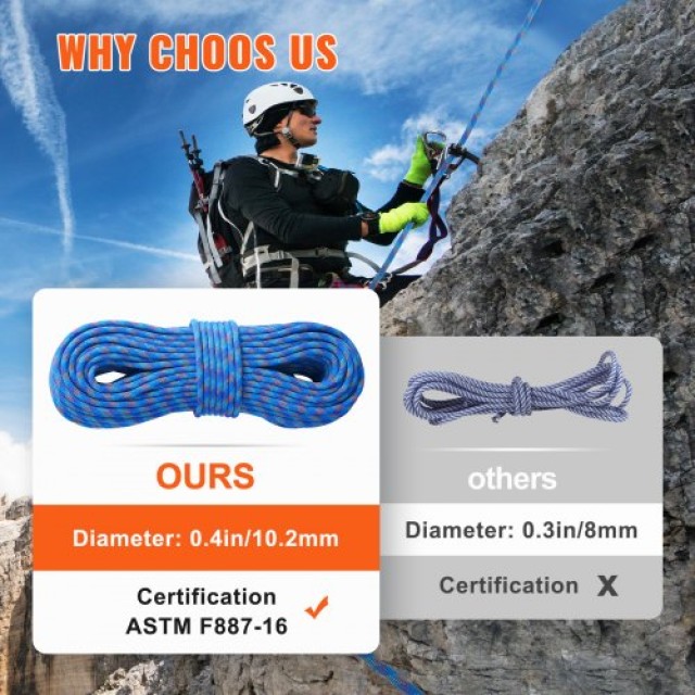Σχοινί Αναρρίχησης VEVOR 10.2mm 60M Μπλε  DSDLS197YC10KNO0JV0