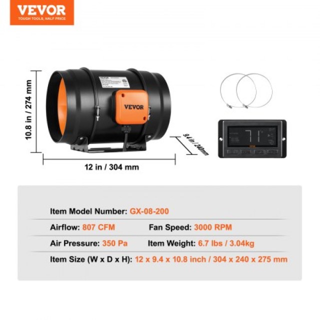 VEVOR 8 Αεραγωγός Εξαερισμού με Ρυθμιζόμενη Ταχύτητα  XLGDFJYCHSEC8T5SCV2