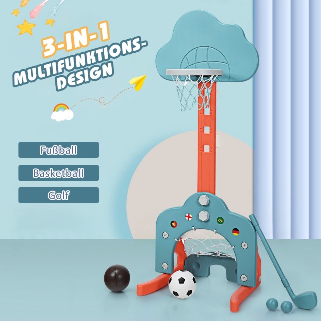 Costway  Παιδική Χαρά 3 σε 1 με Ρυθμιζόμενο Καλάθι Μπάσκετ, Ποδοσφα...