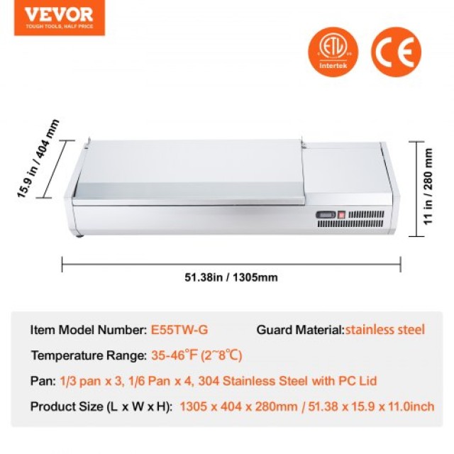Ψυγείο Πάγκου VEVOR για Σαλάτες & Πίτσες 150W με Ανοξείδωτη Προστασία CE  BXGZLZDWT55YJ0GPPV2