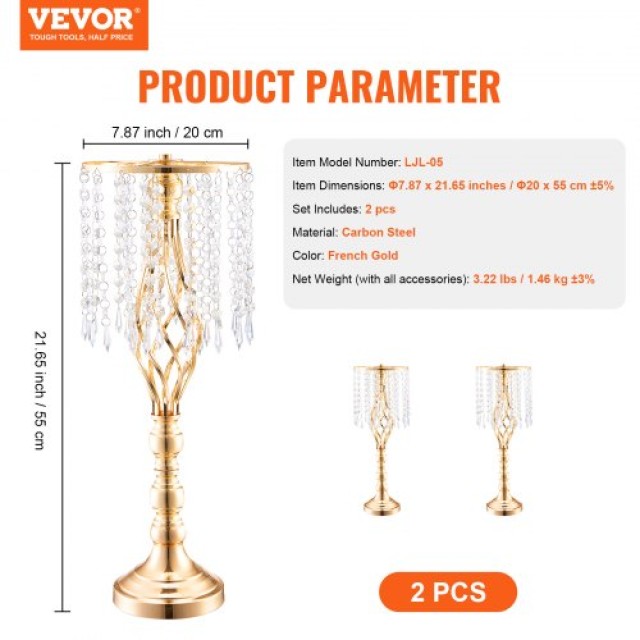 VEVOR  2 τεμ. 55cm Κρυστάλλινο Βάζο Γάμου για Διακόσμηση Εκδηλώσεων...