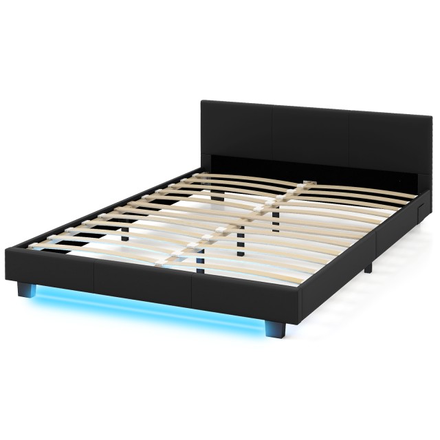 Costway Κρεβάτι 140 x 200 cm με LED Φωτισμό, Επενδυμένο Κρεβάτι με ...