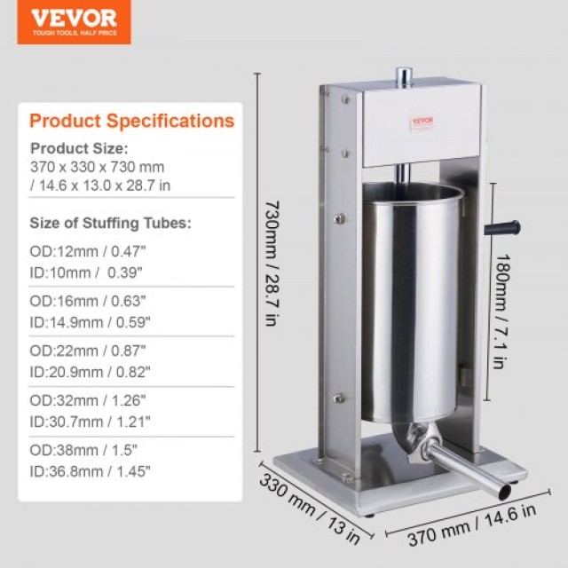VEVOR Χειροκίνητη Μηχανή Λουκάνικων 15L Κάθετη Ανοξείδωτη 304  SDLSBXGGCJ155Q4DYV0