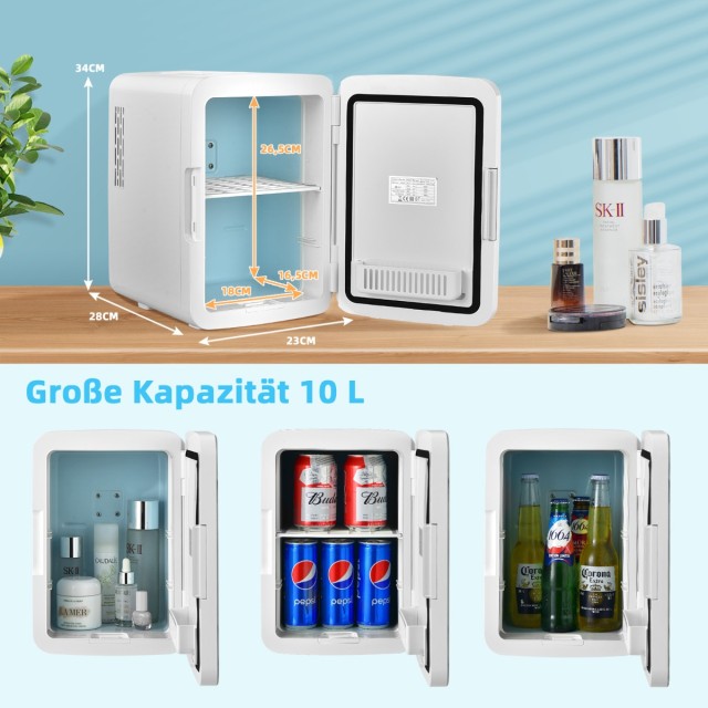Costway  Πολυλειτουργικό Mini Ψυγείο με Καθρέφτη και Ρυθμιζόμενο Φωτισμό - 10L, Φορητό για Σπίτι και Αυτοκίνητο EP25581DE-WH