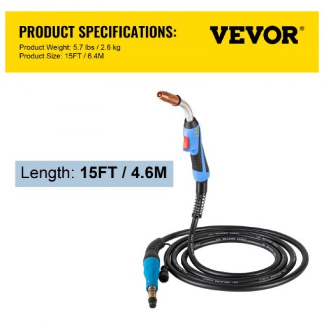 VEVOR Πιστόλι Συγκόλλησης Mig 250Amp 15Ft, Συμβατό με Miller M-25 169598 0.030-0.035  4.6MMLHQ000000001V0