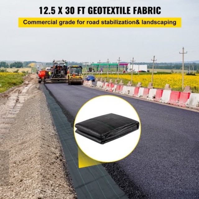 Υφασμάτινο Γεωυλικό VEVOR, 12.5 x 30 ft, 3.5oz, 600lbs, Μαύρο  BZTGB125X30PENGM2V0