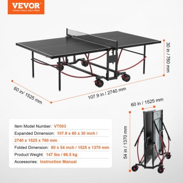 VEVOR  Πτυσσόμενο Τραπέζι Πινγκ Πονγκ με Δίχτυ για Εσωτερικό & Εξωτερικό Χώρο DZDTZDPPQZ6MQ32J9V0