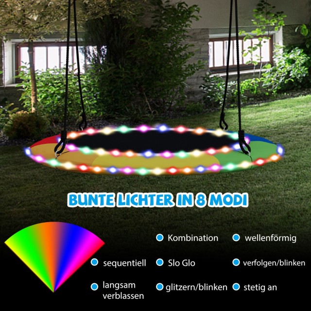 Costway Κούνια με διάμετρο 100 cm, αντοχή έως 300 kg, LED κούνια για παιδιά και ενήλικες, χρώμα ουράνιου τόξου. NP12018CL